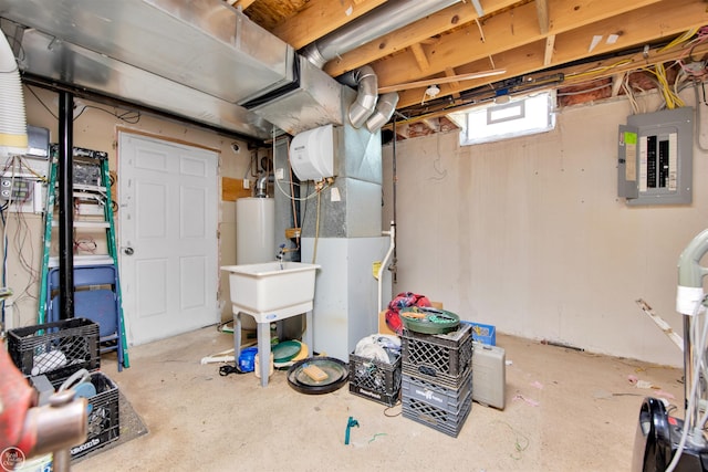 52047 Sycamore Dr, Chesterfield, MI 48047 - below grade area with electric panel, heating unit, and gas water heater
