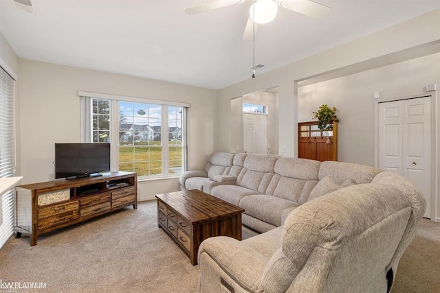 45592 Warwick Dr, Macomb Twp, MI 48044 - living area featuring light carpet and a ceiling fan