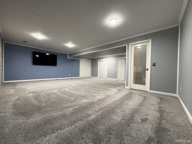 1084 15.5 Rd, Bark River, MI 49807 - finished below grade area featuring crown molding and carpet flooring
