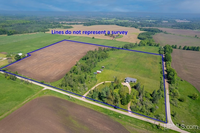 1084 15.5 Rd, Bark River, MI 49807 - aerial view of sparsely populated area with property parcel outlined