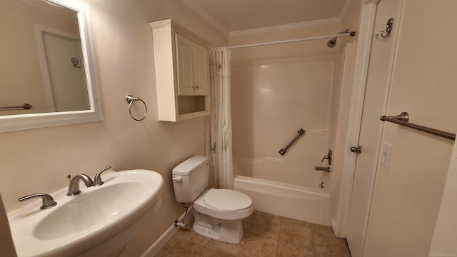 4130 Elmhurst Rd, Waterford, MI 48328 - full bathroom featuring shower / tub combo with curtain, crown molding, and tile patterned floors