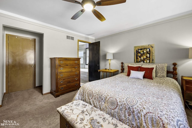 23875 Settlers Dr, Macomb Twp, MI 48042 - carpeted bedroom featuring ornamental molding and a ceiling fan