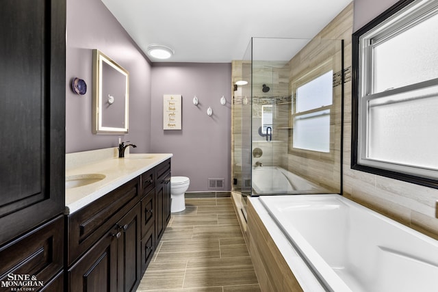 23875 Settlers Dr, Macomb Twp, MI 48042 - bathroom with a bath, tiled shower, and double vanity