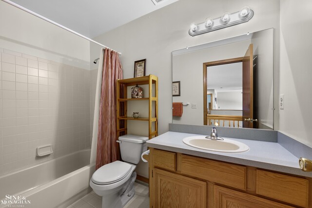 23875 Settlers Dr, Macomb Twp, MI 48042 - full bath featuring vanity, shower / bath combo, and tile patterned floors