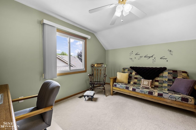 23875 Settlers Dr, Macomb Twp, MI 48042 - home office featuring vaulted ceiling, carpet floors, and ceiling fan