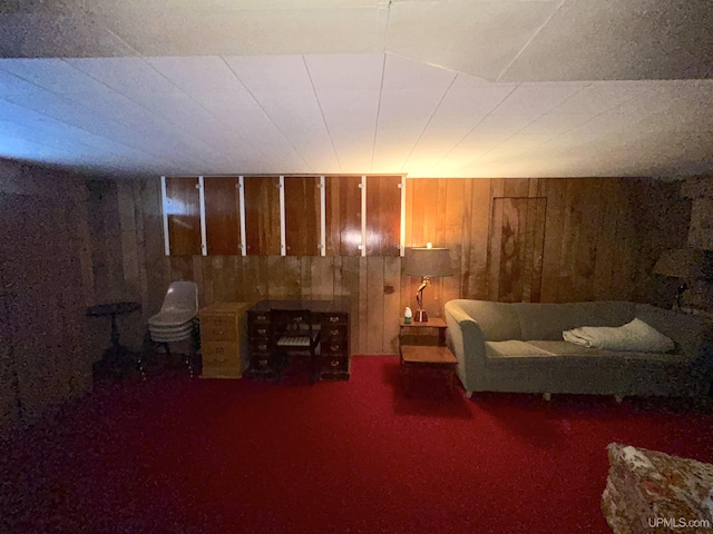 2010 Deer Lake Ave, Ishpeming, MI 49849 - carpeted living room with wooden walls