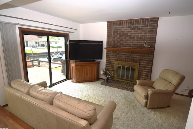 131 Cherryl Ln Unit 4, Algonac, MI 48001 - living area featuring carpet floors and a brick fireplace