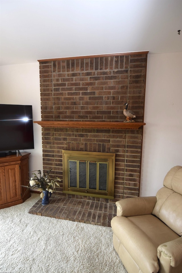 131 Cherryl Ln Unit 4, Algonac, MI 48001 - carpeted living area with a brick fireplace