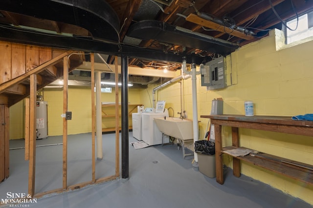 1284 Brys Dr, Grosse Pointe Woods, MI 48236 - unfinished basement with independent washer and dryer, water heater, electric panel, and concrete block wall
