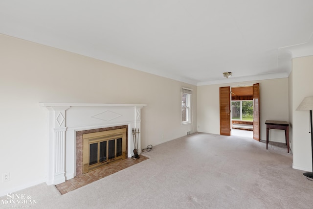1284 Brys Dr, Grosse Pointe Woods, MI 48236 - unfurnished living room featuring carpet floors and a premium fireplace
