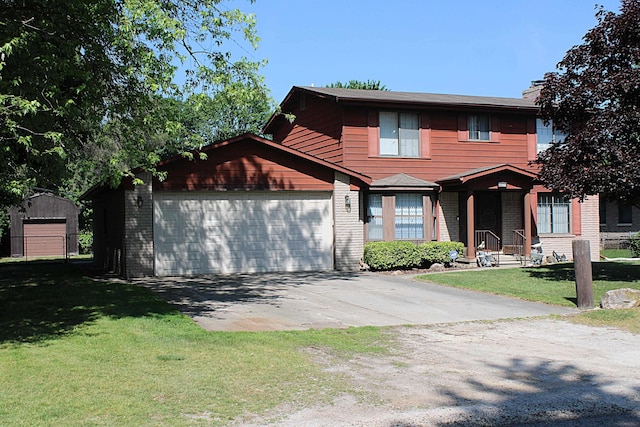 48501 E Ranch Dr, Chesterfield Twp, MI 48051 - view of front facade featuring driveway, a garage, brick siding, and a front lawn