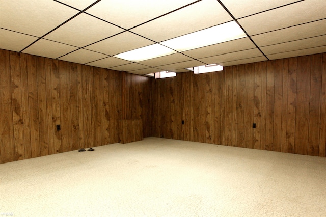 31717 Tecla St, Warren, MI 48088 - finished basement featuring carpet, wood walls, and a paneled ceiling