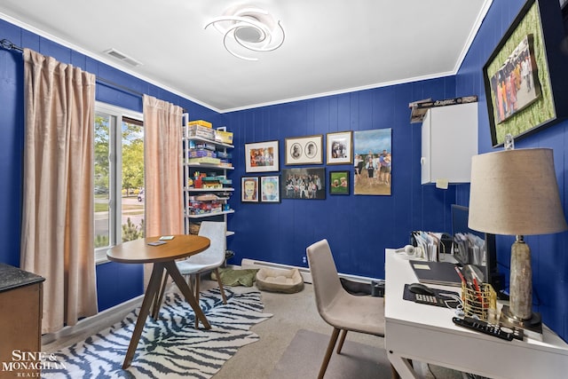 1389 Bedford Rd, Grosse Pointe Park, MI 48230 - office featuring crown molding and a baseboard radiator