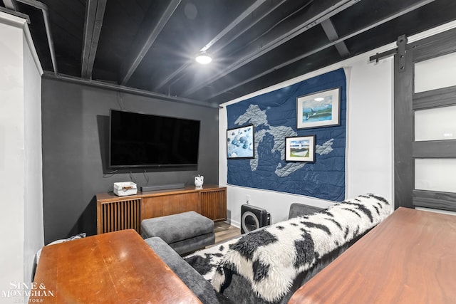 1389 Bedford Rd, Grosse Pointe Park, MI 48230 - living area with a barn door and wood finished floors