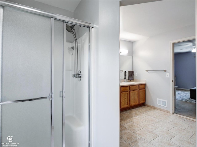 30569 Austin Ct, Chesterfield, MI 48051 - full bathroom with vanity, a stall shower, and tile patterned floors