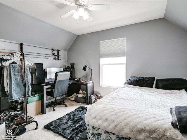 30569 Austin Ct, Chesterfield, MI 48051 - carpeted bedroom with vaulted ceiling, a desk, and a ceiling fan