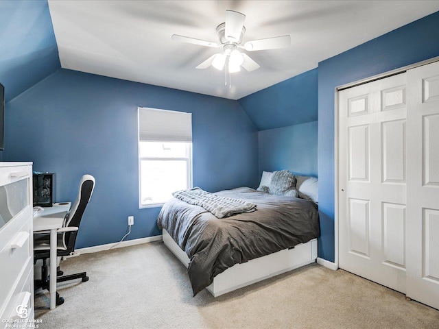 30569 Austin Ct, Chesterfield, MI 48051 - bedroom with lofted ceiling, carpet floors, a ceiling fan, a closet, and an office area