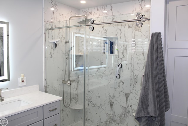 43980 Boulder Rd, Clinton Township, MI 48038 - bathroom with vanity and a marble finish shower