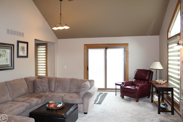 43980 Boulder Rd, Clinton Township, MI 48038 - living area with light carpet and high vaulted ceiling