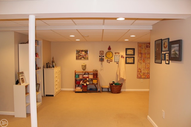 54640 Burlington Dr, Shelby Twp, MI 48315 - finished below grade area with carpet flooring, recessed lighting, and a drop ceiling