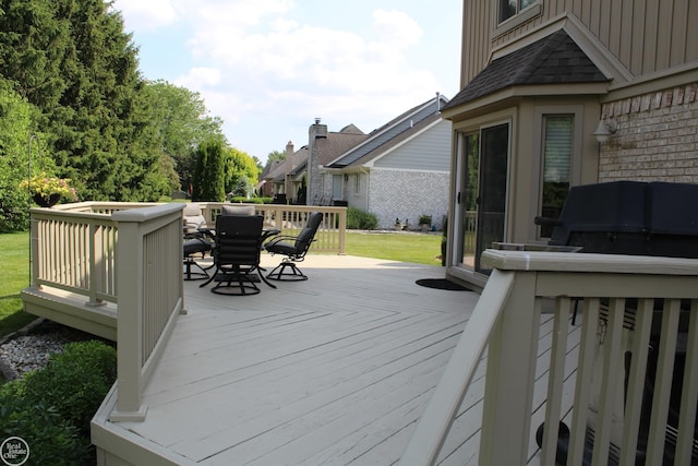 54640 Burlington Dr, Shelby Twp, MI 48315 - wooden terrace featuring outdoor dining space, grilling area, and a yard