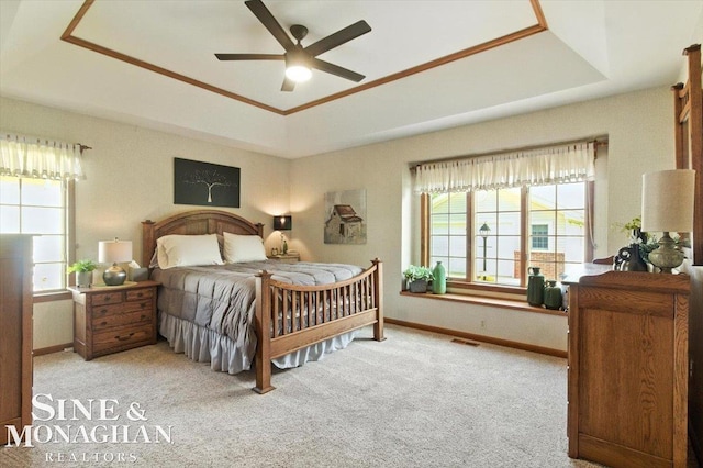 7119 Simons St, Lexington, MI 48450 - carpeted bedroom with a raised ceiling and a ceiling fan