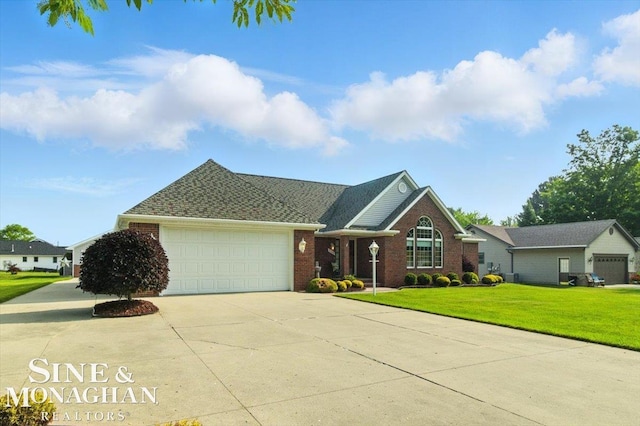 7119 Simons St, Lexington, MI 48450 - traditional-style home with brick siding, concrete driveway, a garage, and a front yard