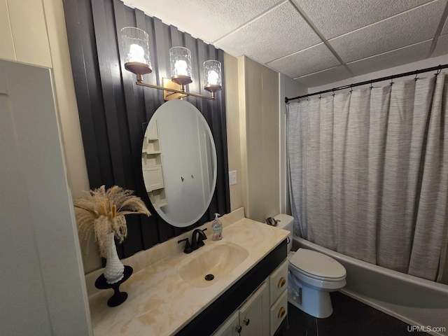 816 W Bluff St, Marquette, MI 49855 - bathroom featuring vanity, shower / tub combo with curtain, and a paneled ceiling