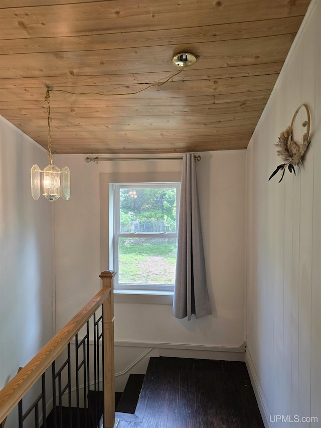 816 W Bluff St, Marquette, MI 49855 - unfurnished room with wooden ceiling, a chandelier, and wood finished floors
