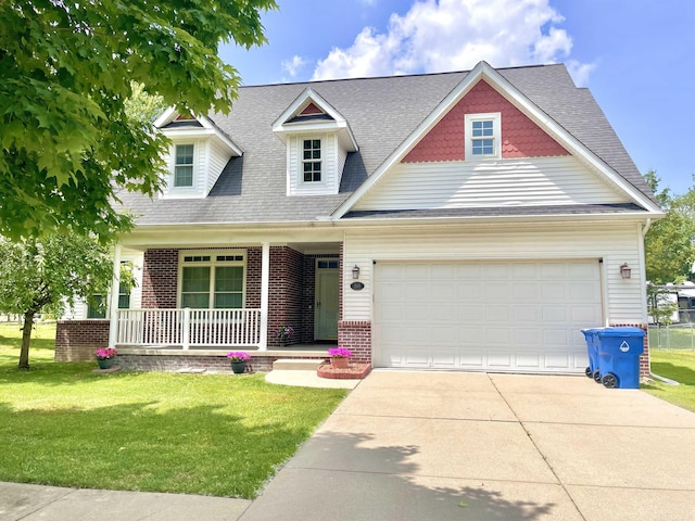 2685 Diane Marie Ct, Waterford, MI 48329 - view of front of home with covered porch, a front yard, driveway, brick siding, and roof with shingles