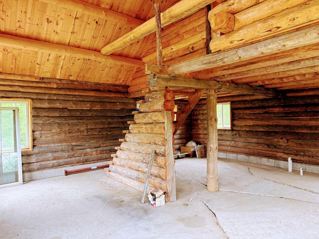 8ACRES Cable Lake Rd, Crystal Falls, MI 49920 - empty room with log walls and vaulted ceiling