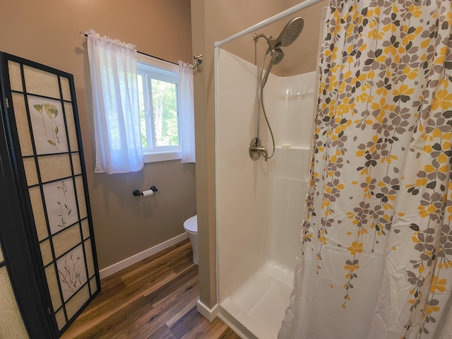 11339 Alpine Dr, Lake, MI 48632 - bathroom with wood finished floors and a shower with curtain