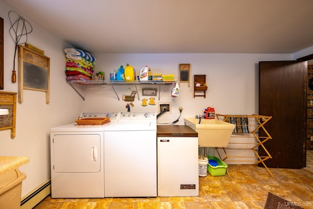 326 County Road Mp Rd, Negaunee, MI 49866 - laundry area featuring a baseboard heating unit, independent washer and dryer, and stone finish flooring