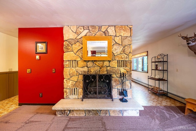 326 County Road Mp Rd, Negaunee, MI 49866 - living room with carpet flooring and a stone fireplace