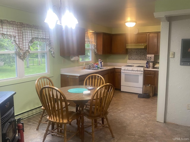 26121 S Calumet St, Laurium, MI 49913 - kitchen featuring gas range gas stove, under cabinet range hood, light countertops, tile patterned floors, and electric panel