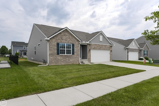 58530 Westmoore Cir, New Haven, MI 48048 - view of front of property with brick siding, driveway, a front yard, and a garage