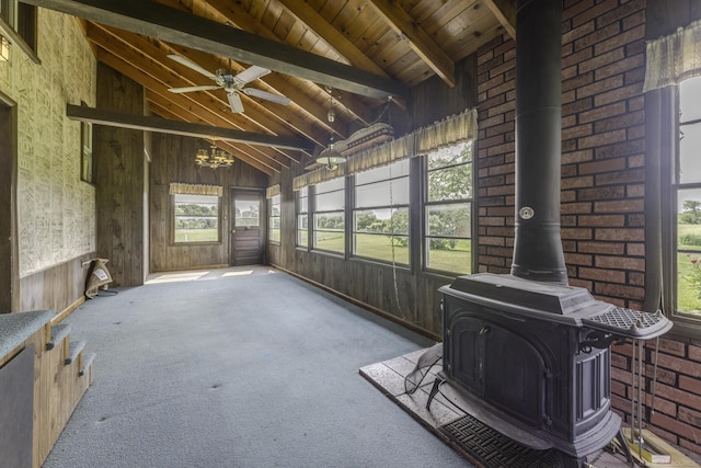 6410 Sheridan Line Rd, Croswell, MI 48422 - sunroom / solarium featuring a wood stove