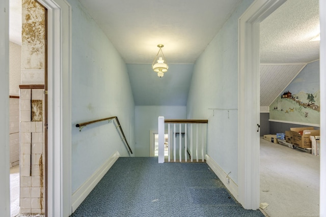 6410 Sheridan Line Rd, Croswell, MI 48422 - hall featuring an upstairs landing, carpet flooring, and vaulted ceiling
