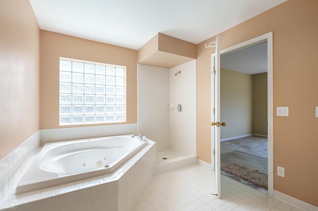 14060 Wayford Run, Shelby Twp, MI 48315 - bathroom featuring a jetted tub, tile patterned flooring, and a shower