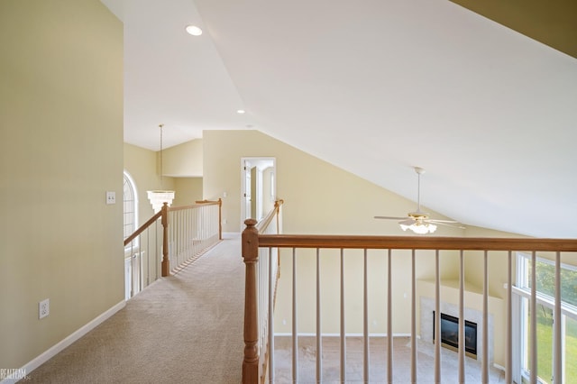 14060 Wayford Run, Shelby Twp, MI 48315 - hallway with vaulted ceiling, an upstairs landing, carpet flooring, and recessed lighting
