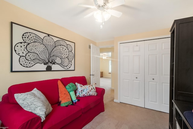 3667 Alderdale Dr, Sterling Heights, MI 48310 - carpeted living area with a ceiling fan