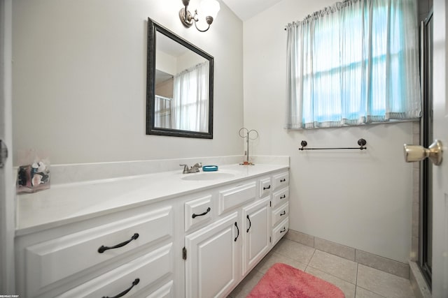 5350 Fieldcrest Dr, Shelby Twp, MI 48316 - full bathroom with vanity, tile patterned floors, and a shower with door