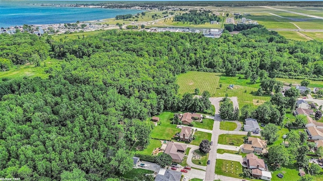 46329 Community Center Dr, Chesterfield Twp, MI 48047 - aerial view of property's location with a large body of water and a forest