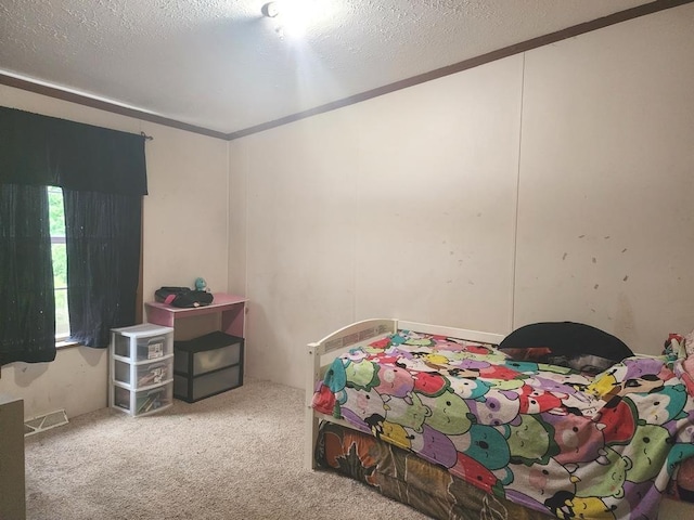 811 N Old State Ave, Harrison, MI 48625 - bedroom featuring carpet floors, ornamental molding, and a textured ceiling
