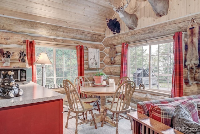 14038 24.5 Ln, Rapid River, MI 49878 - dining room with log walls, healthy amount of natural light, and wood ceiling