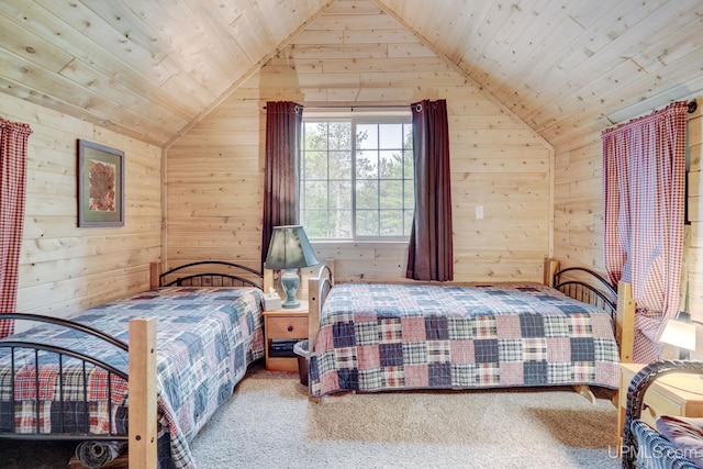 14038 24.5 Ln, Rapid River, MI 49878 - carpeted bedroom with wooden walls, lofted ceiling, and wooden ceiling