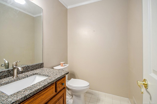 24781 Camille St, Harrison Twp, MI 48045 - half bathroom with ornamental molding, vanity, and tile patterned floors