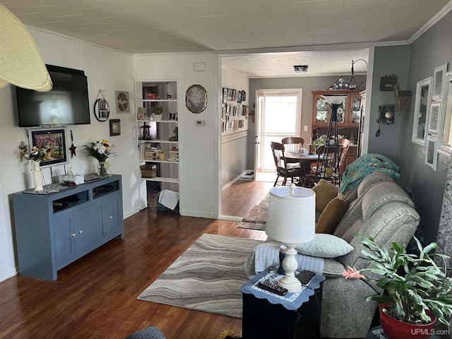 754 Duncan Ave, Ishpeming, MI 49849 - living room featuring dark wood-style floors and ornamental molding