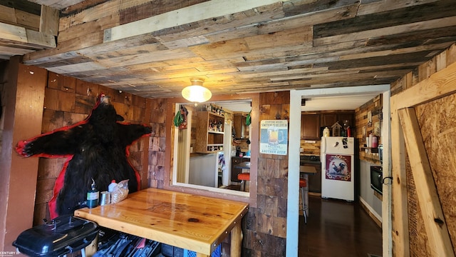 4467 Kings Corner Rd, Glennie, MI 48737 - interior space with wooden ceiling and wood walls