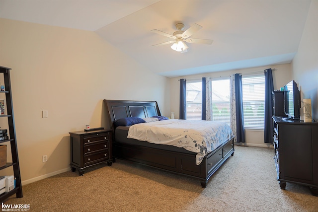 56798 Winding Creek Dr, Macomb, MI 48042 - bedroom with light carpet, vaulted ceiling, and a ceiling fan